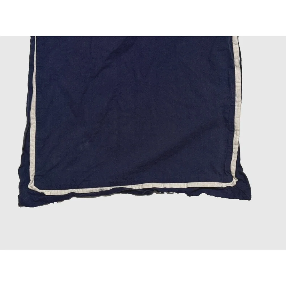 Pair of Linen Cotton Pillowcases King Size Navy Blue White Hotel Border Shams